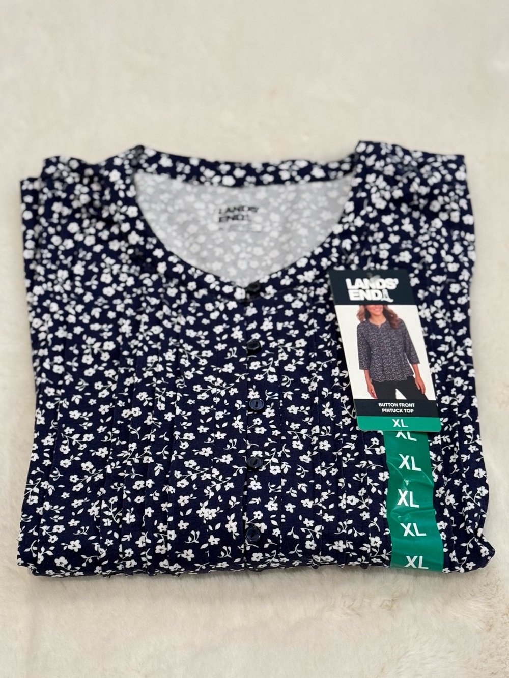 Lands' End Women's Pintuck 3/4 Sleeve Top - Picture 9 of 10